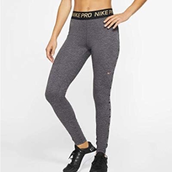 Nike Pro Warm Womens Metallic Tights Gray & Black BV5161-080 Medium - Picture 1 of 13